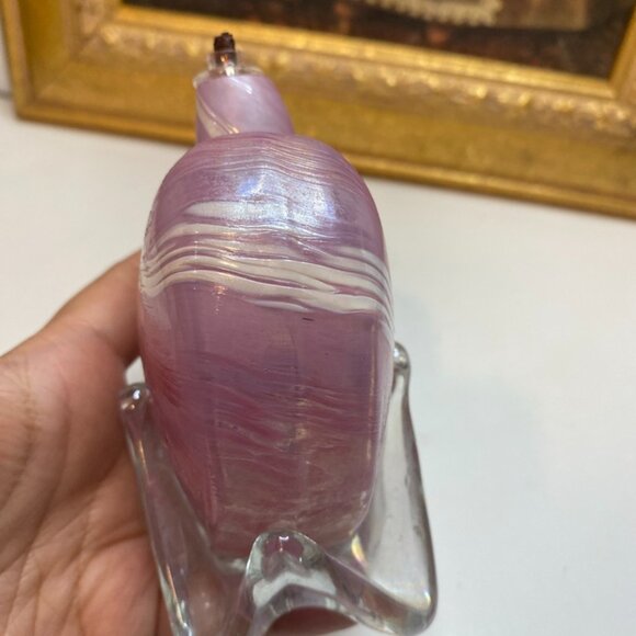 Mount St. Helens Ash Art Glass Footed Pink Heart Shape Oil Lamp Used Signed - Picture 4 of 12